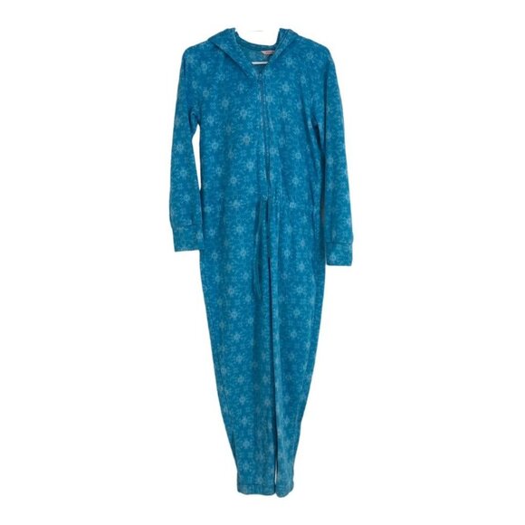 La Vie En Rose blue fleece onesie pajamas with zip-up closure & 1 slipper/sock M - Picture 14 of 14